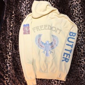 Women’s S Yellow Butter Hoodie with FREEDOM & Bird